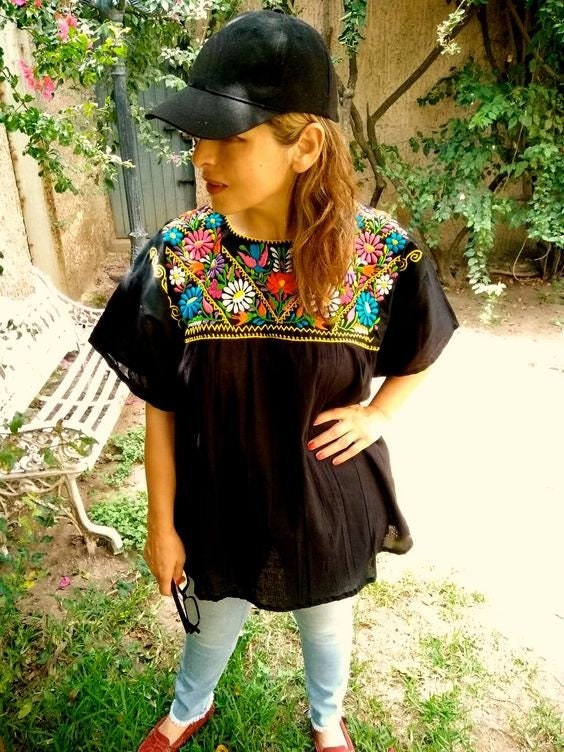 Zara Black Cotton Embroidered Blouse — view 4