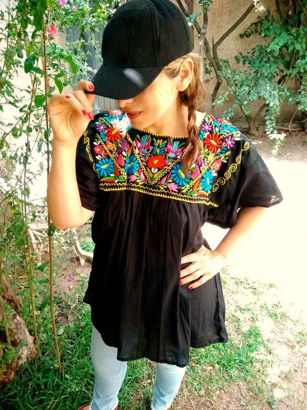 Zara Black Cotton Embroidered Blouse