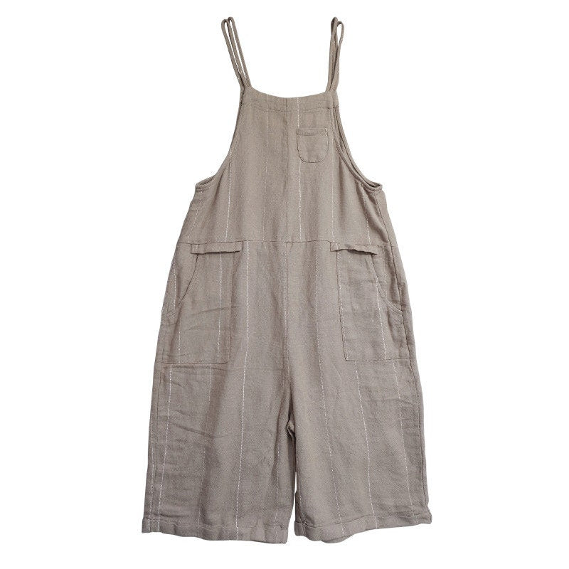 Nadia Striped Linen Wide-Leg Overalls — view 2