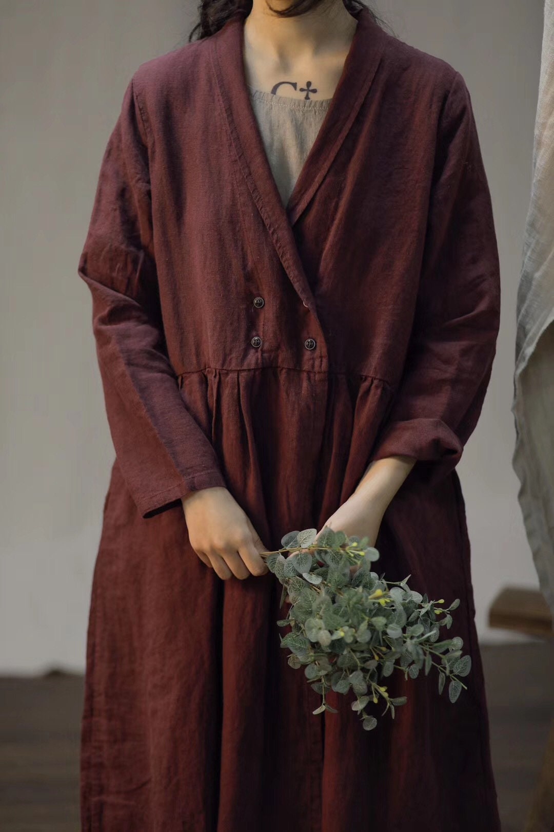 Delia Beige Linen Tunic Maxi Dress — view 3