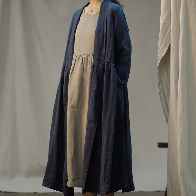 Delia Beige Linen Tunic Maxi Dress — view 4