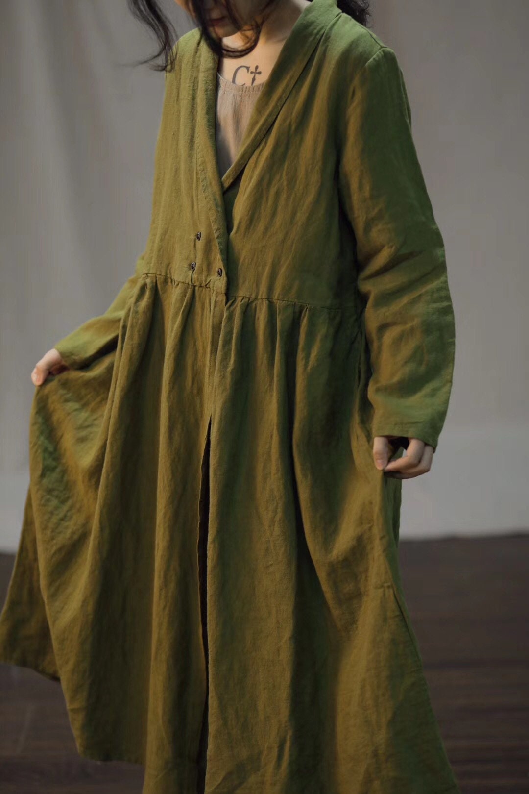 Delia Beige Linen Tunic Maxi Dress — view 5