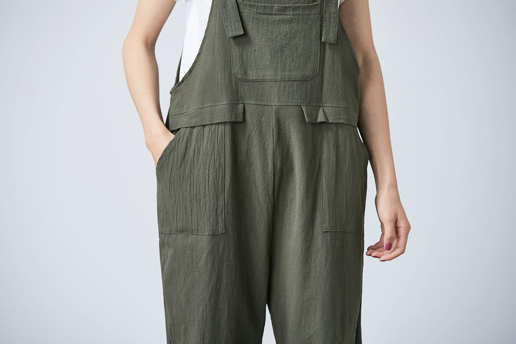 Clara Green Linen Cropped Overalls — view 6