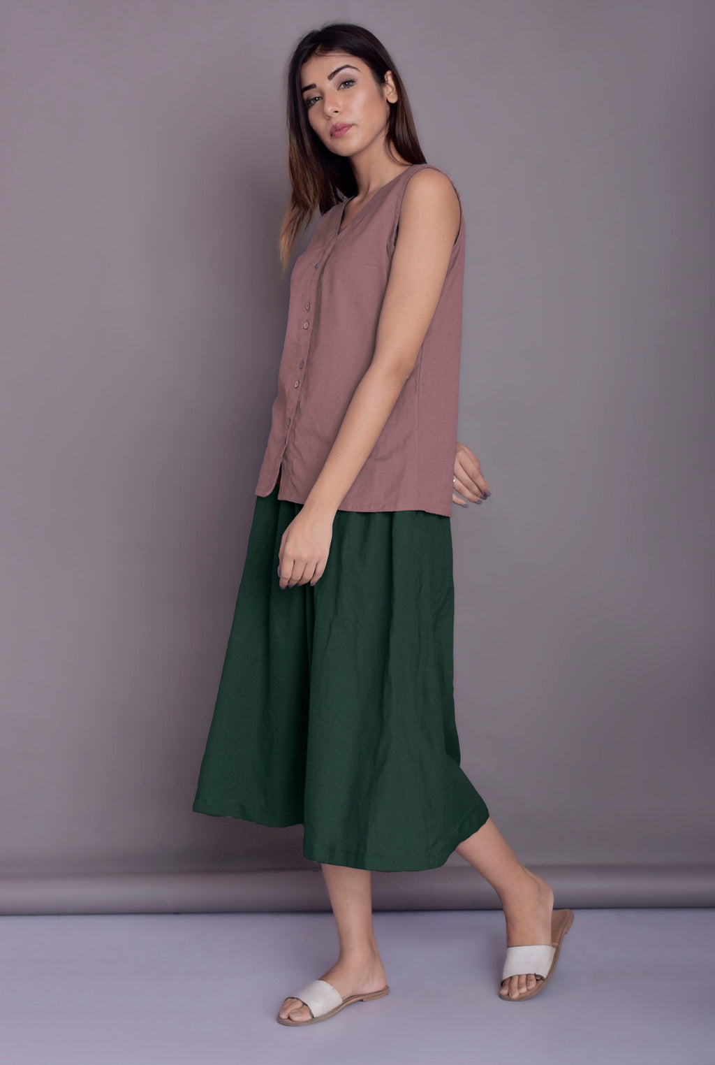 Wilma Navy Linen Midi Skirt — view 4