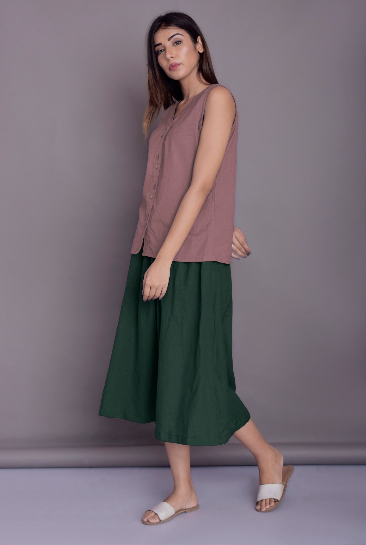 Wilma Navy Linen Midi Skirt — view 4