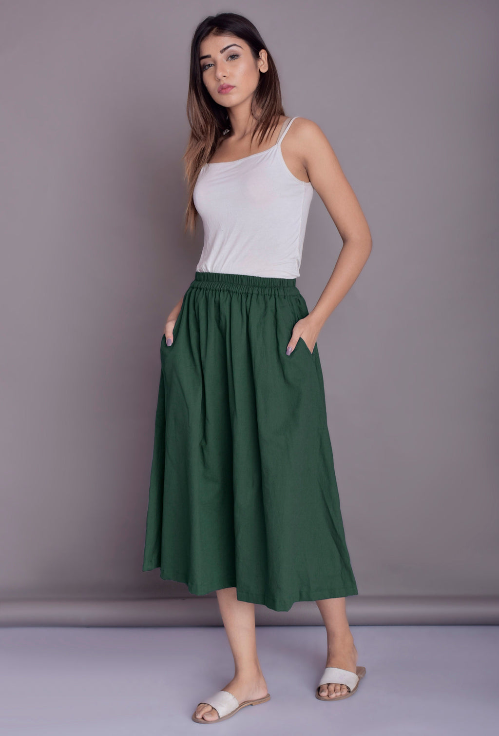 Wilma Navy Linen Midi Skirt — LA's Nine Ninety