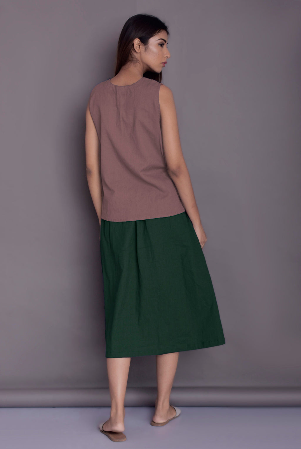 Wilma Navy Linen Midi Skirt — view 5