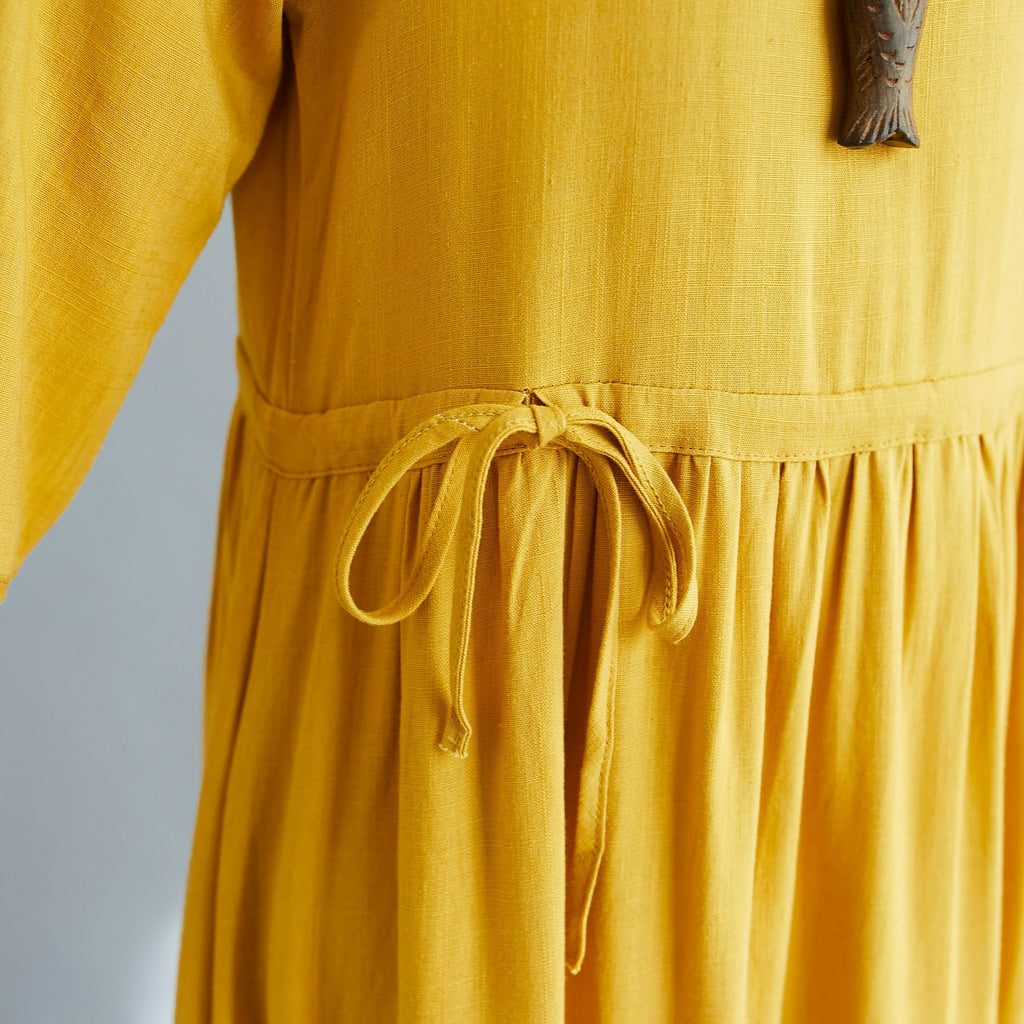 Flora Yellow Linen Drawstring Maxi Dress — view 6