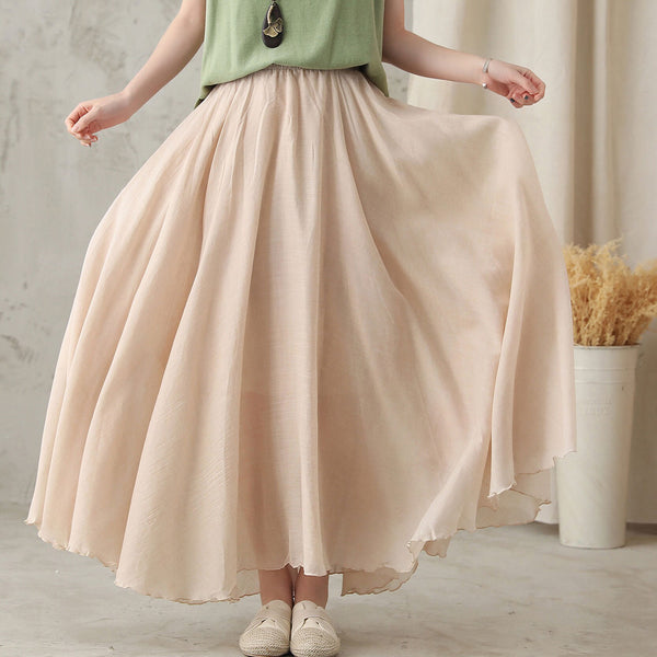Calla Beige Linen Pleated Maxi Skirt