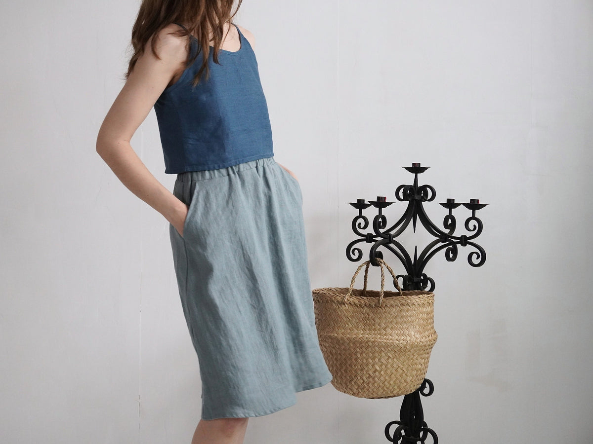 Lucia Gray Linen A-Line Midi Skirt — view 3