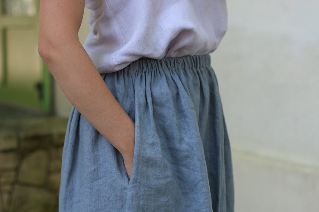 Sloane Blue Linen A-Line Midi Skirt — view 6