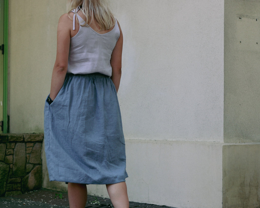 Sloane Blue Linen A-Line Midi Skirt — view 5