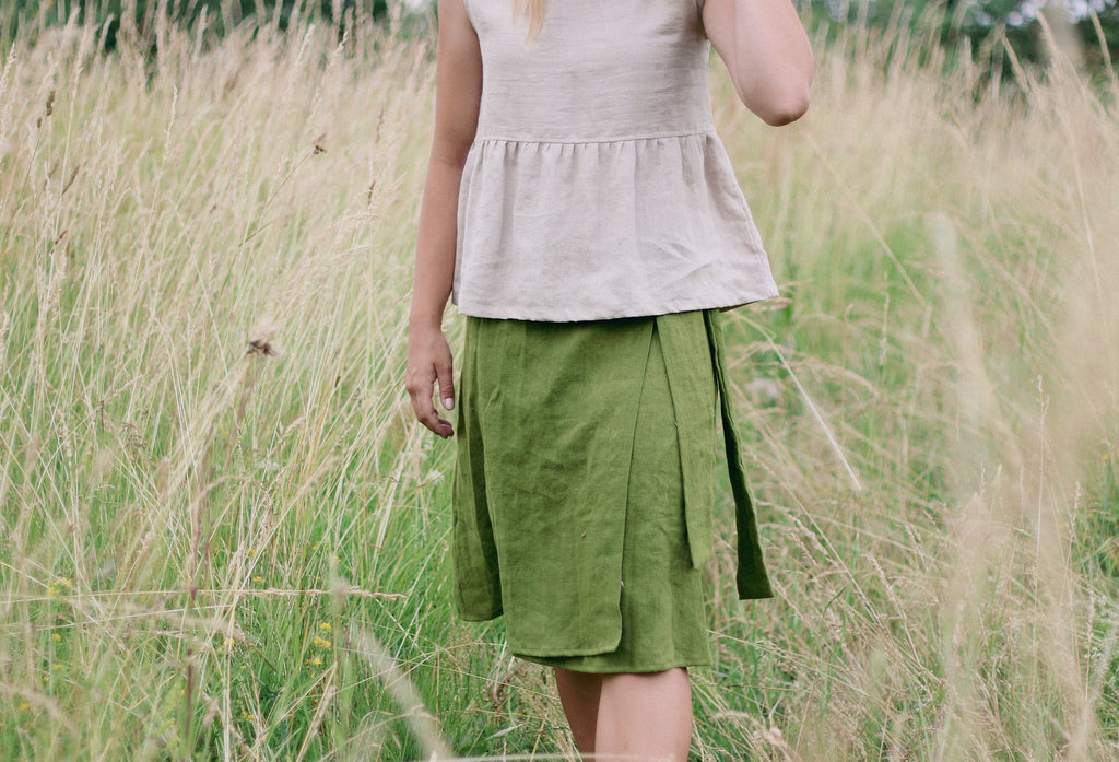 Bea Green Linen Wrap Midi Skirt — view 4