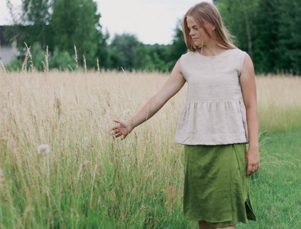 Bea Green Linen Wrap Midi Skirt — view 5
