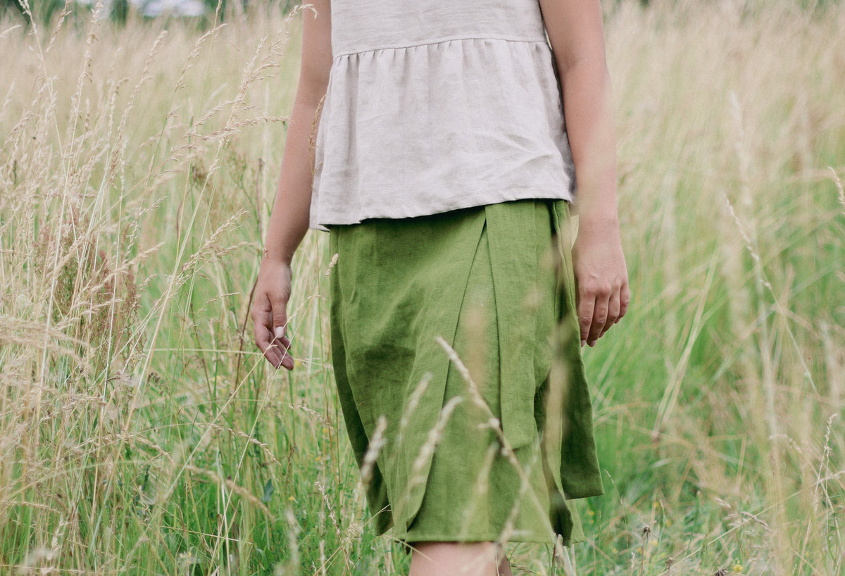 Bea Green Linen Wrap Midi Skirt — view 2