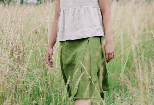 Bea Green Linen Wrap Midi Skirt — LA's Nine Ninety