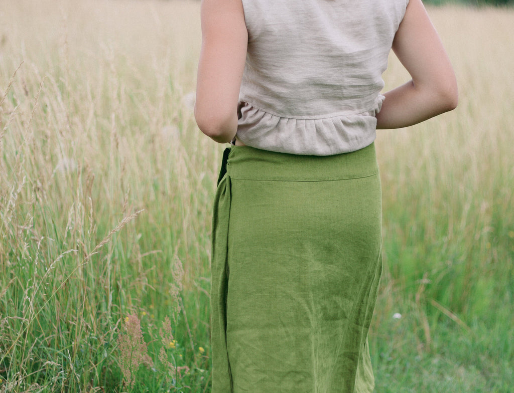 Bea Green Linen Wrap Midi Skirt — view 6
