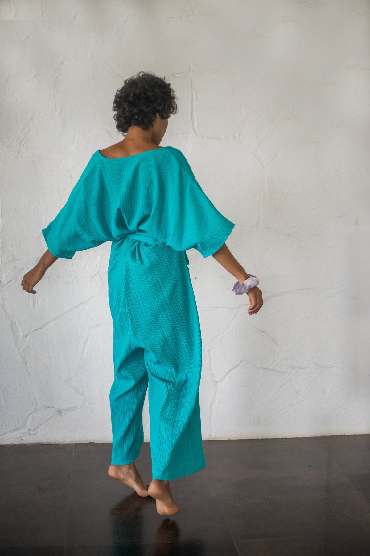 Talia Teal Cotton Wrap Jumpsuit — view 3