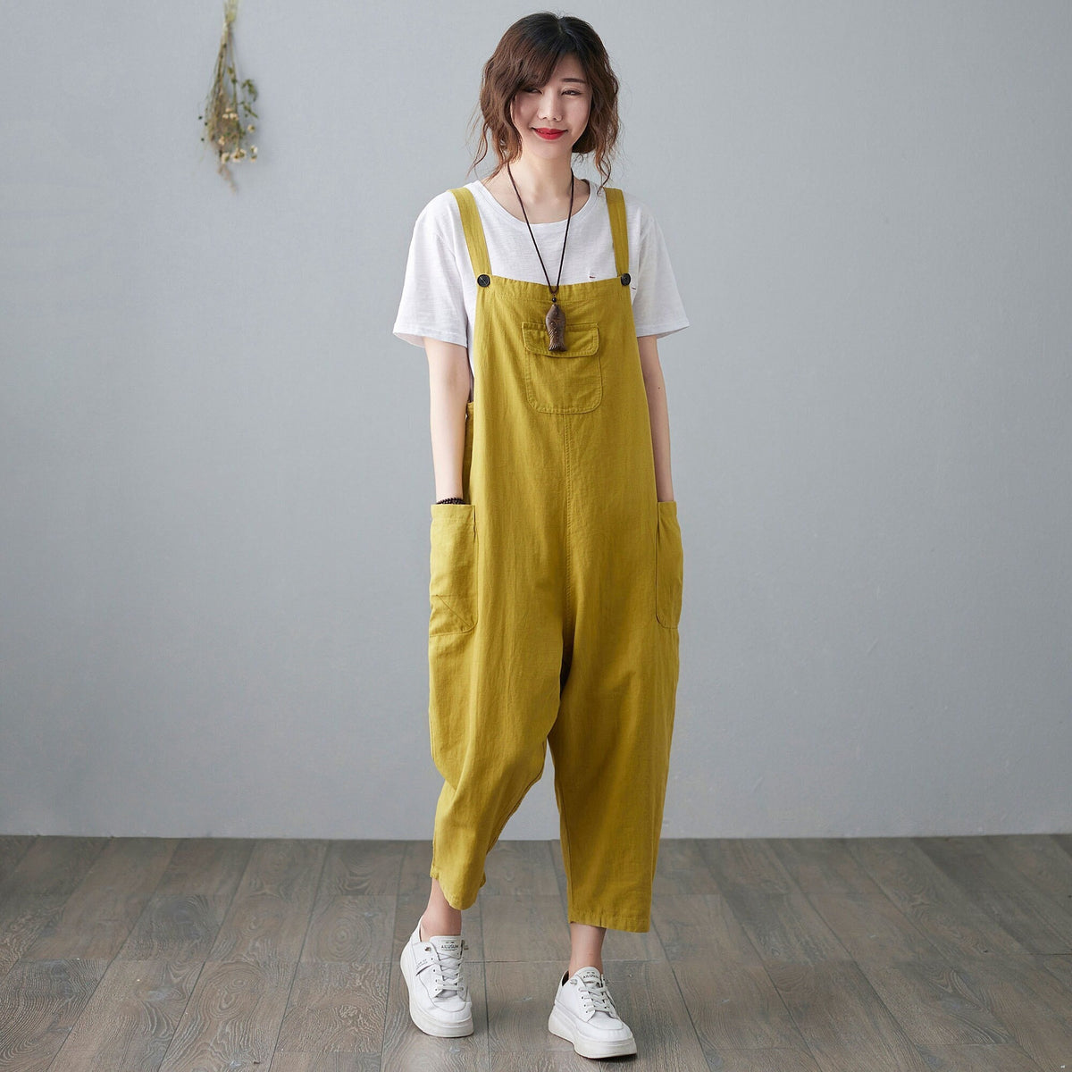 Fern Yellow Linen Overalls — LA's Nine Ninety