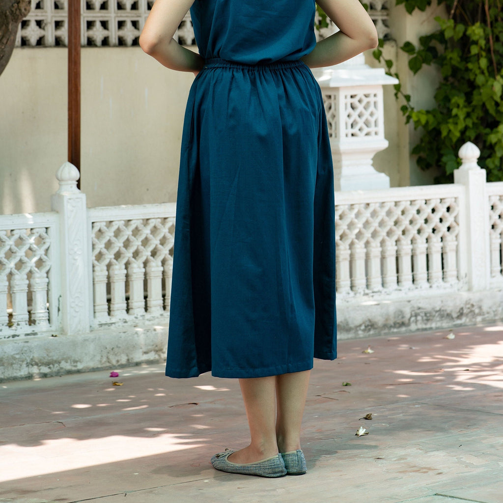 Ellie Blue Linen High-Waist Midi Skirt — view 3