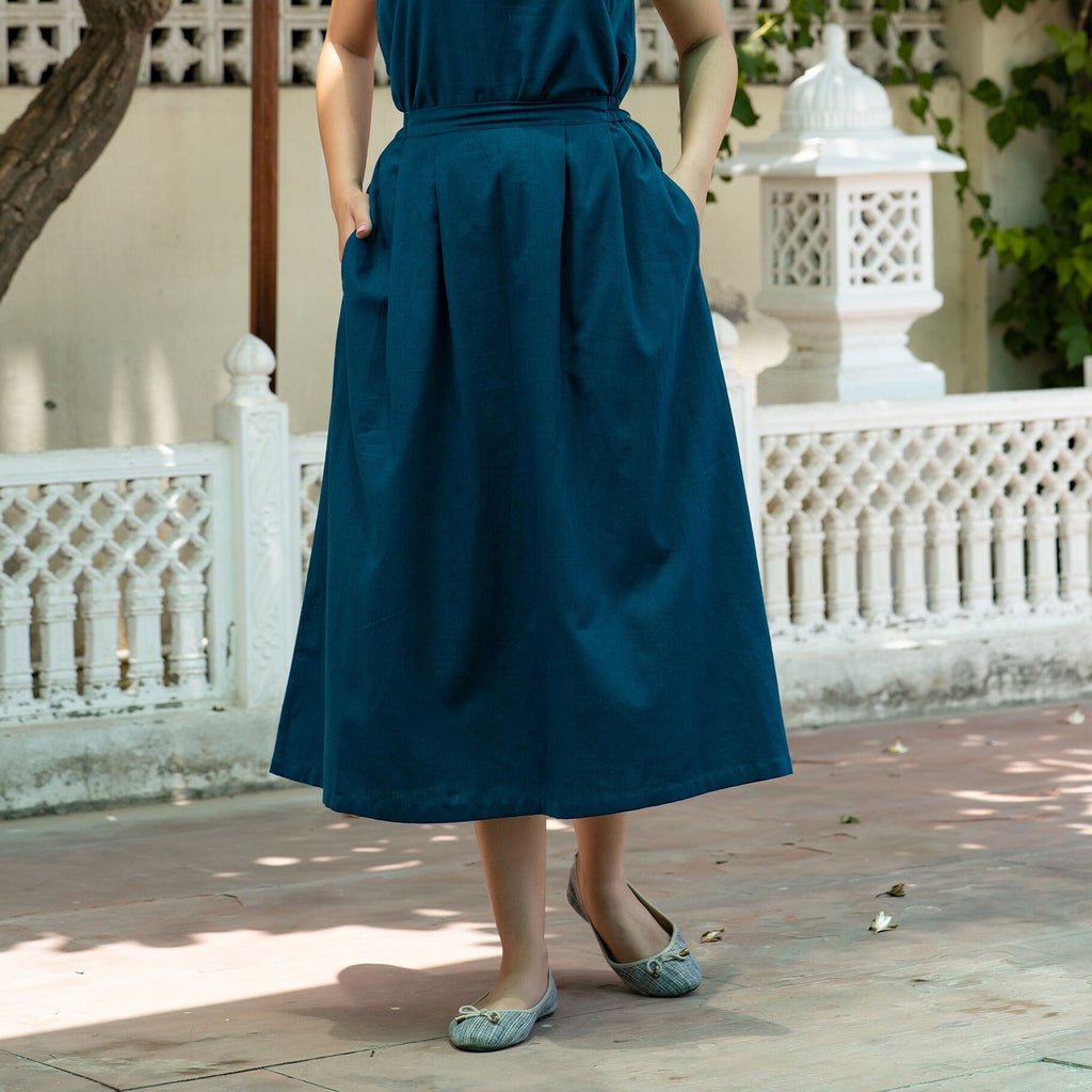 Ellie Blue Linen High-Waist Midi Skirt — LA's Nine Ninety