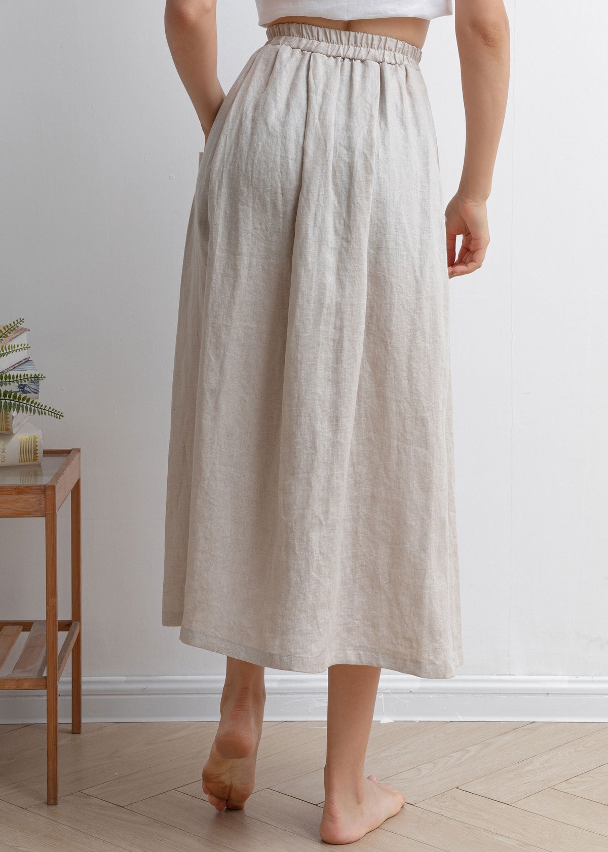 Nina Beige Linen High-Waist Midi Skirt — view 5