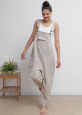 Lila Beige Linen Wide-Leg Overalls — LA's Nine Ninety