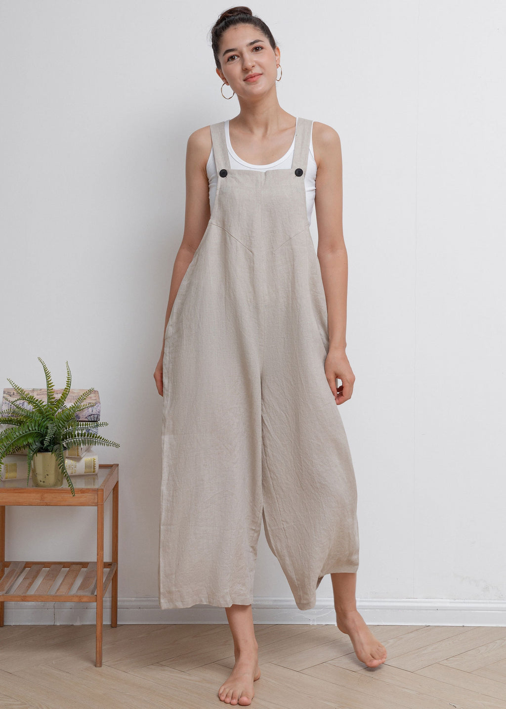 Yara Ivory Linen Cropped Overalls — view 4