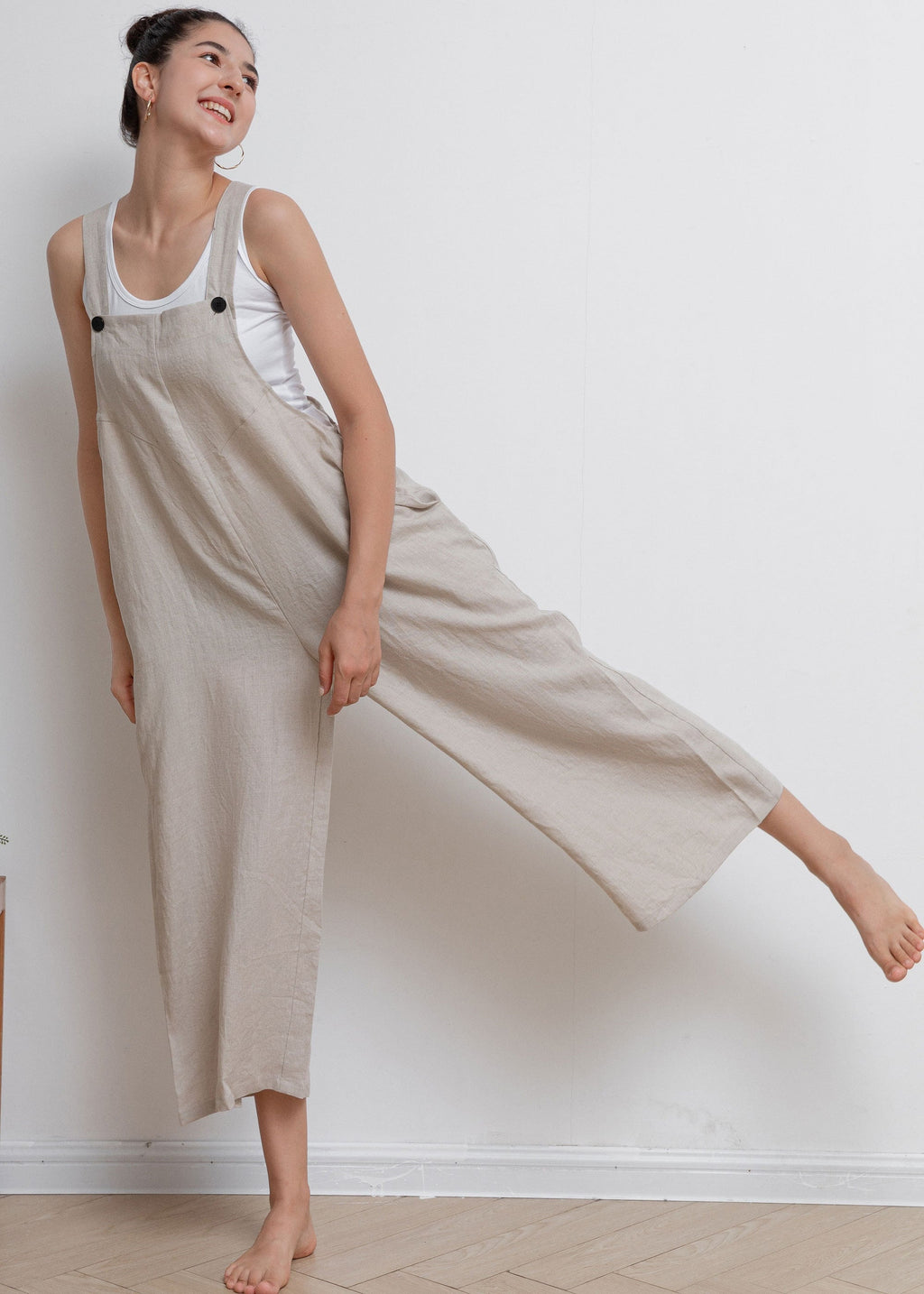 Yara Ivory Linen Cropped Overalls — LA's Nine Ninety