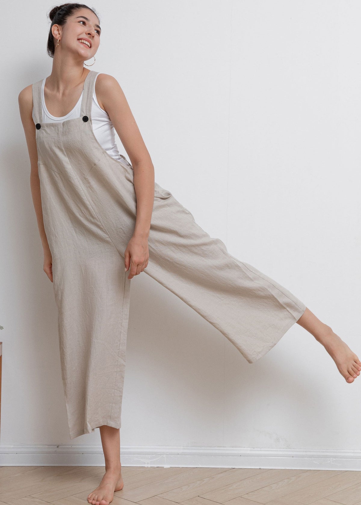 Yara Ivory Linen Cropped Overalls — LA's Nine Ninety