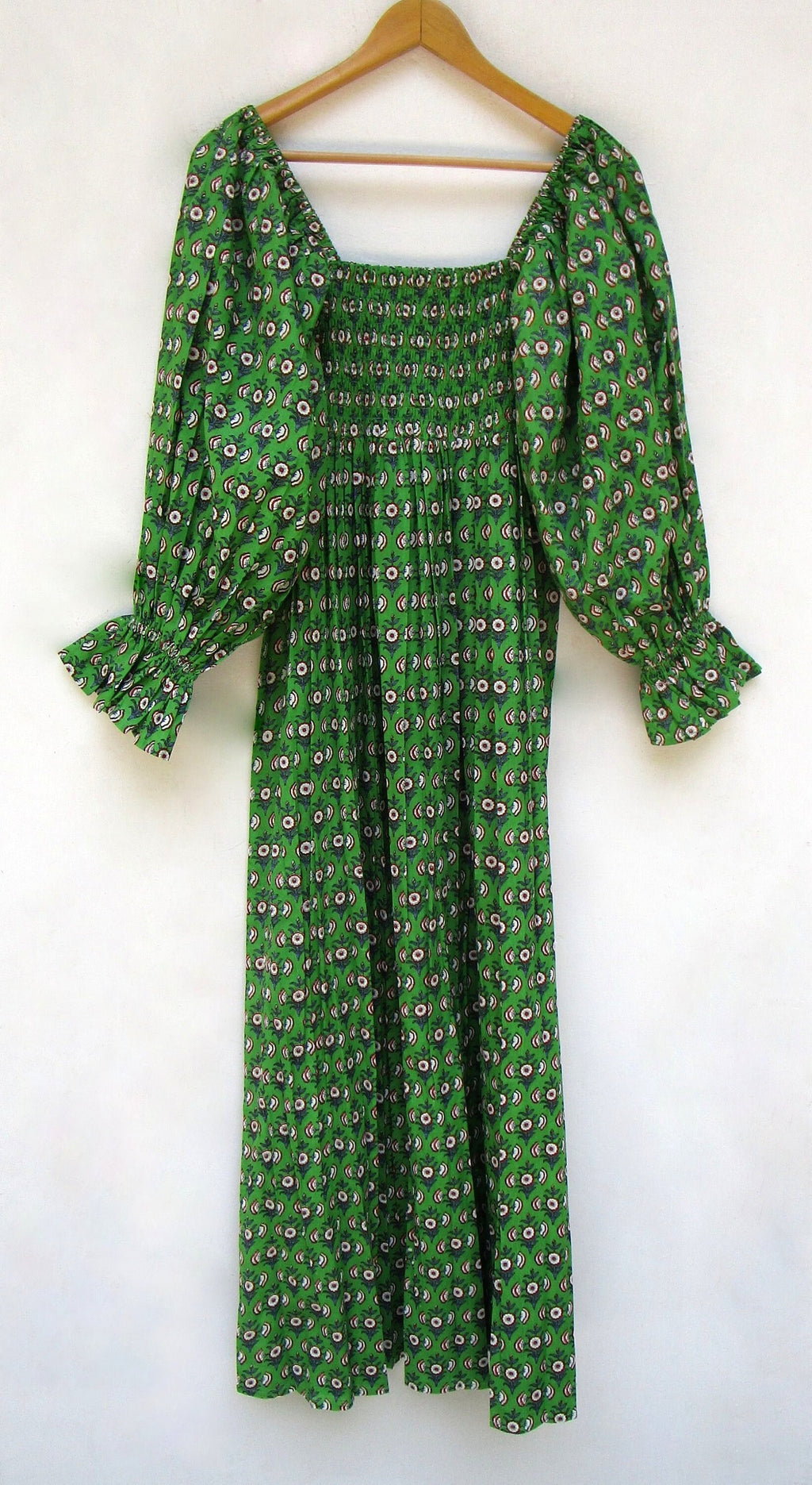 Noor Green Cotton Smocked Maxi Dress — view 5