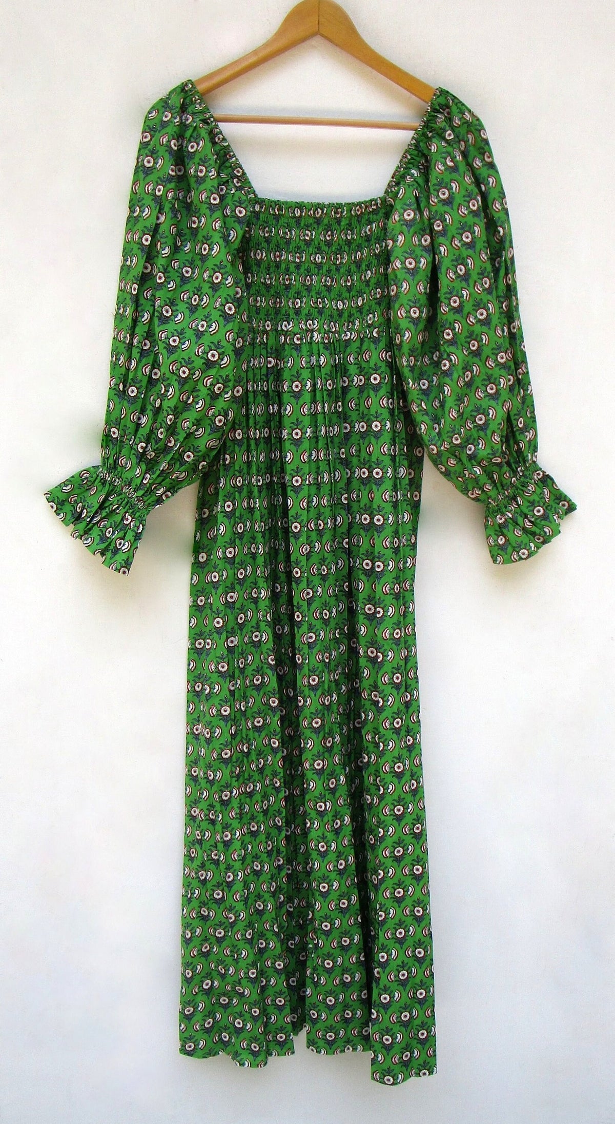 Noor Green Cotton Smocked Maxi Dress — view 5