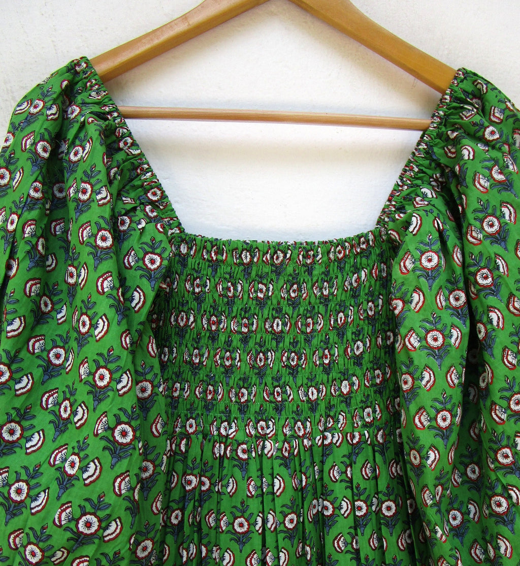 Noor Green Cotton Smocked Maxi Dress — view 2