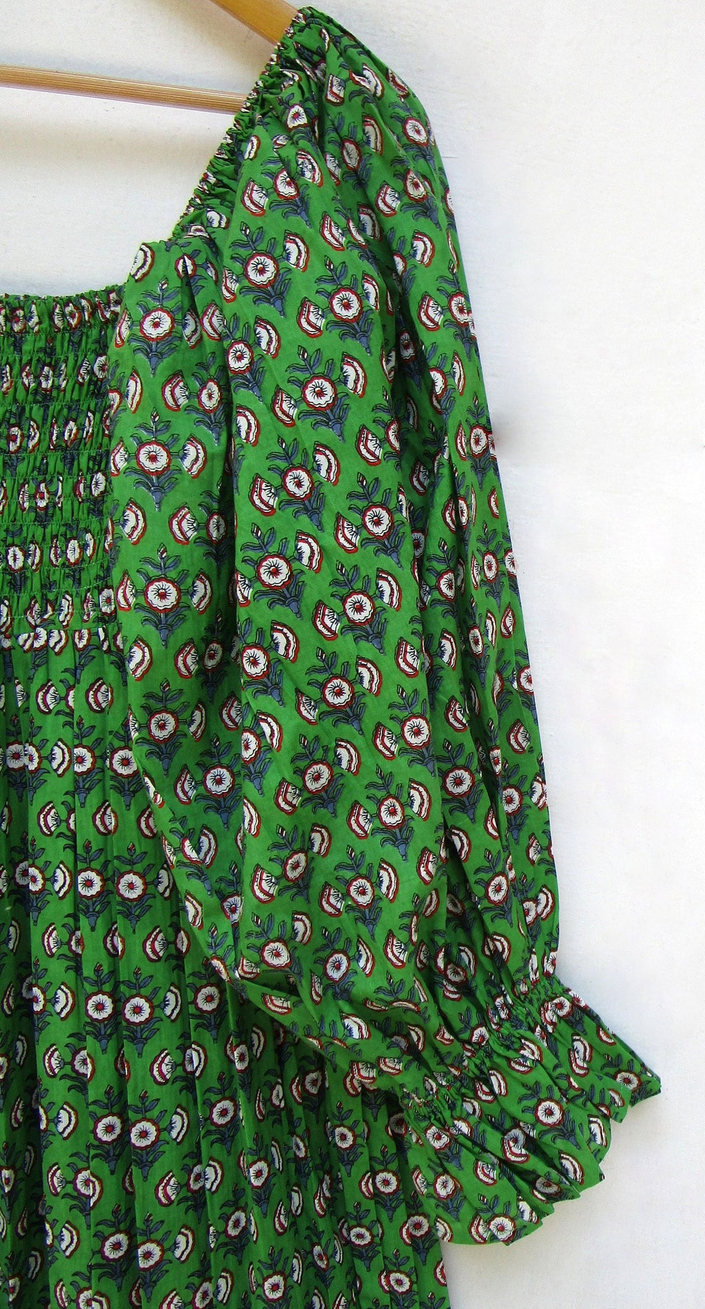 Noor Green Cotton Smocked Maxi Dress — view 3
