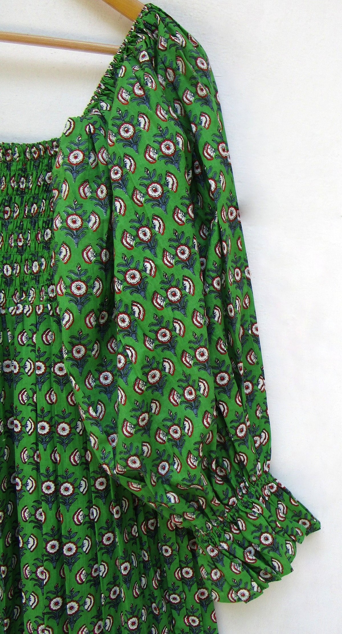 Noor Green Cotton Smocked Maxi Dress — view 3
