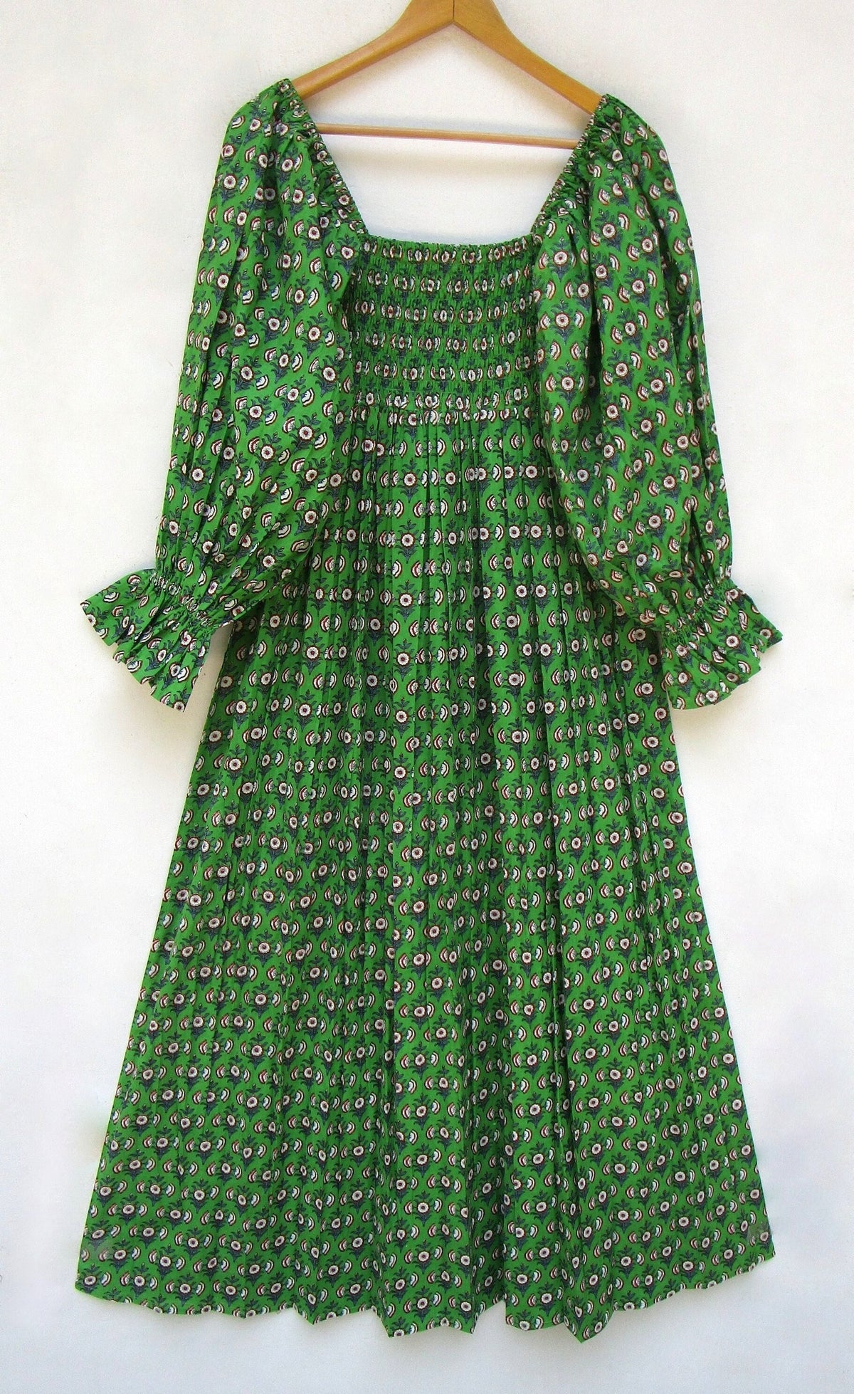 Noor Green Cotton Smocked Maxi Dress — LA's Nine Ninety
