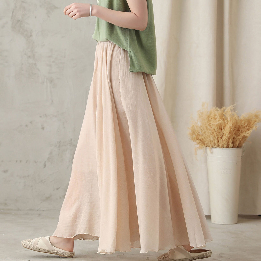Calla Beige Linen Pleated Maxi Skirt — view 2