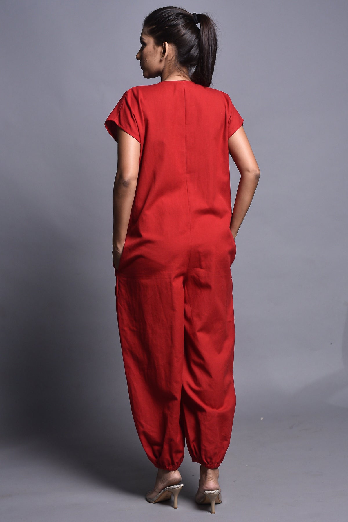 Quinn Red Linen Jumpsuit — view 4