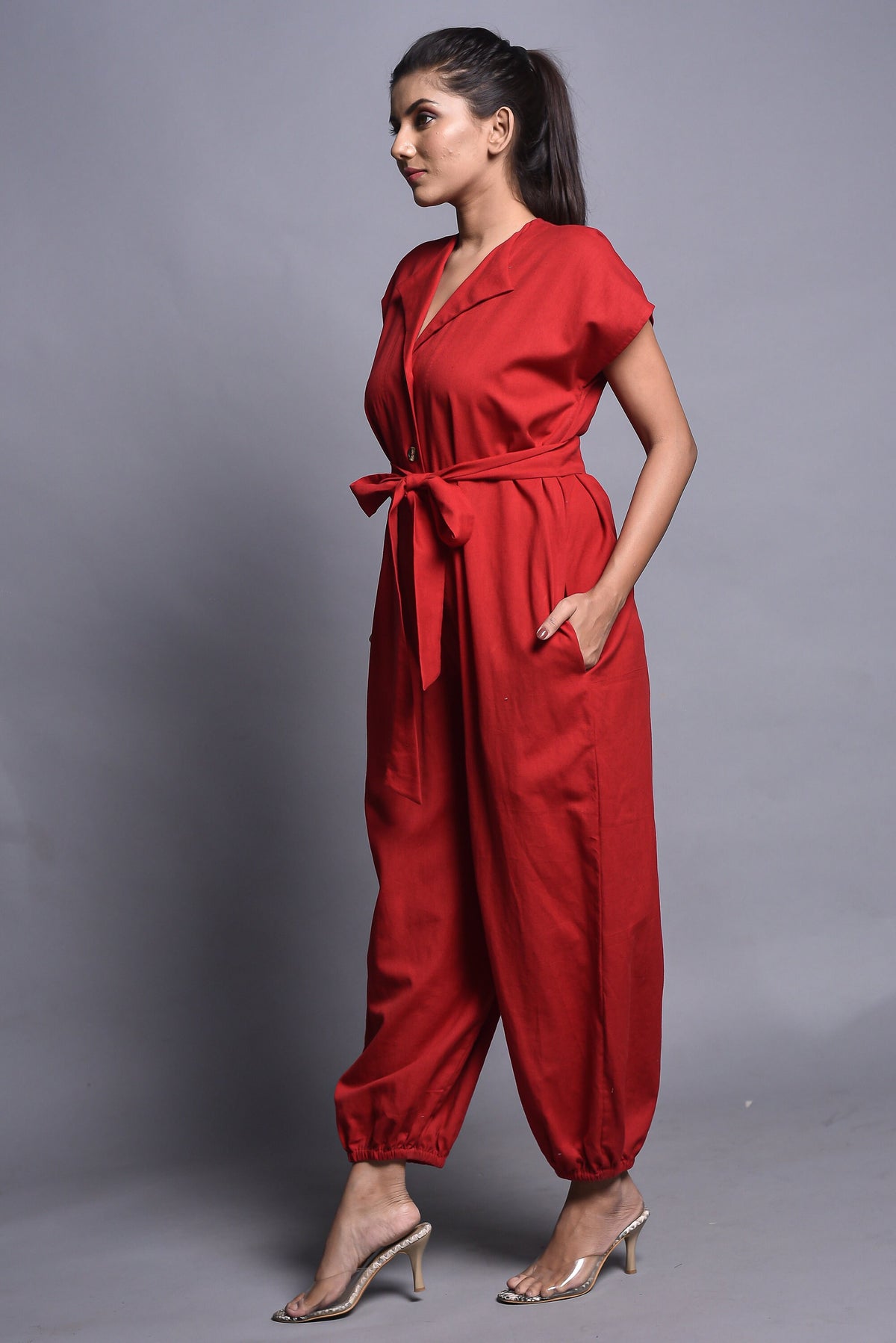 Quinn Red Linen Jumpsuit — view 2