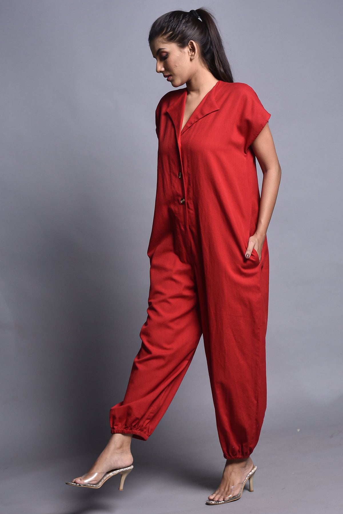 Quinn Red Linen Jumpsuit — view 5