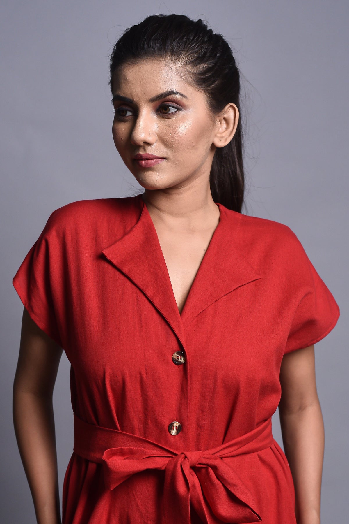 Quinn Red Linen Jumpsuit — view 3