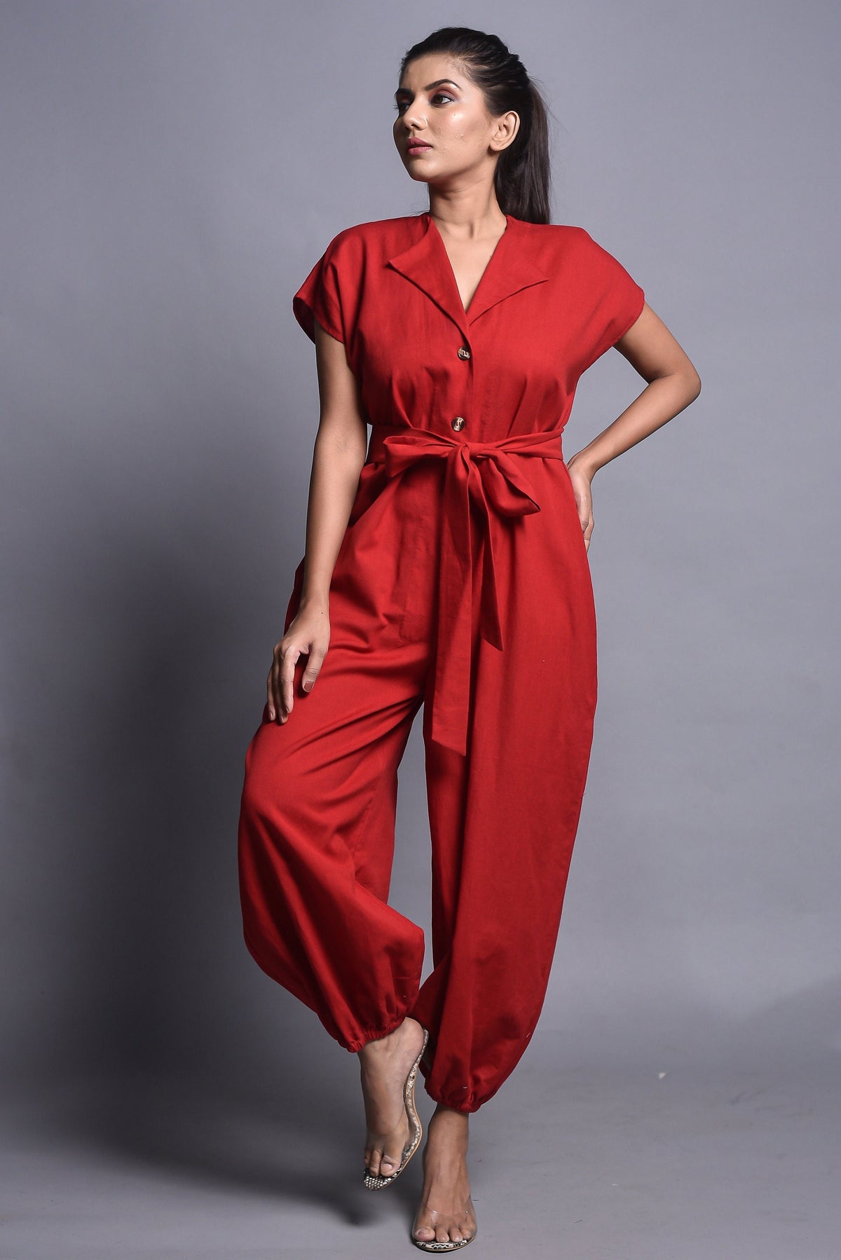 Quinn Red Linen Jumpsuit — LA's Nine Ninety