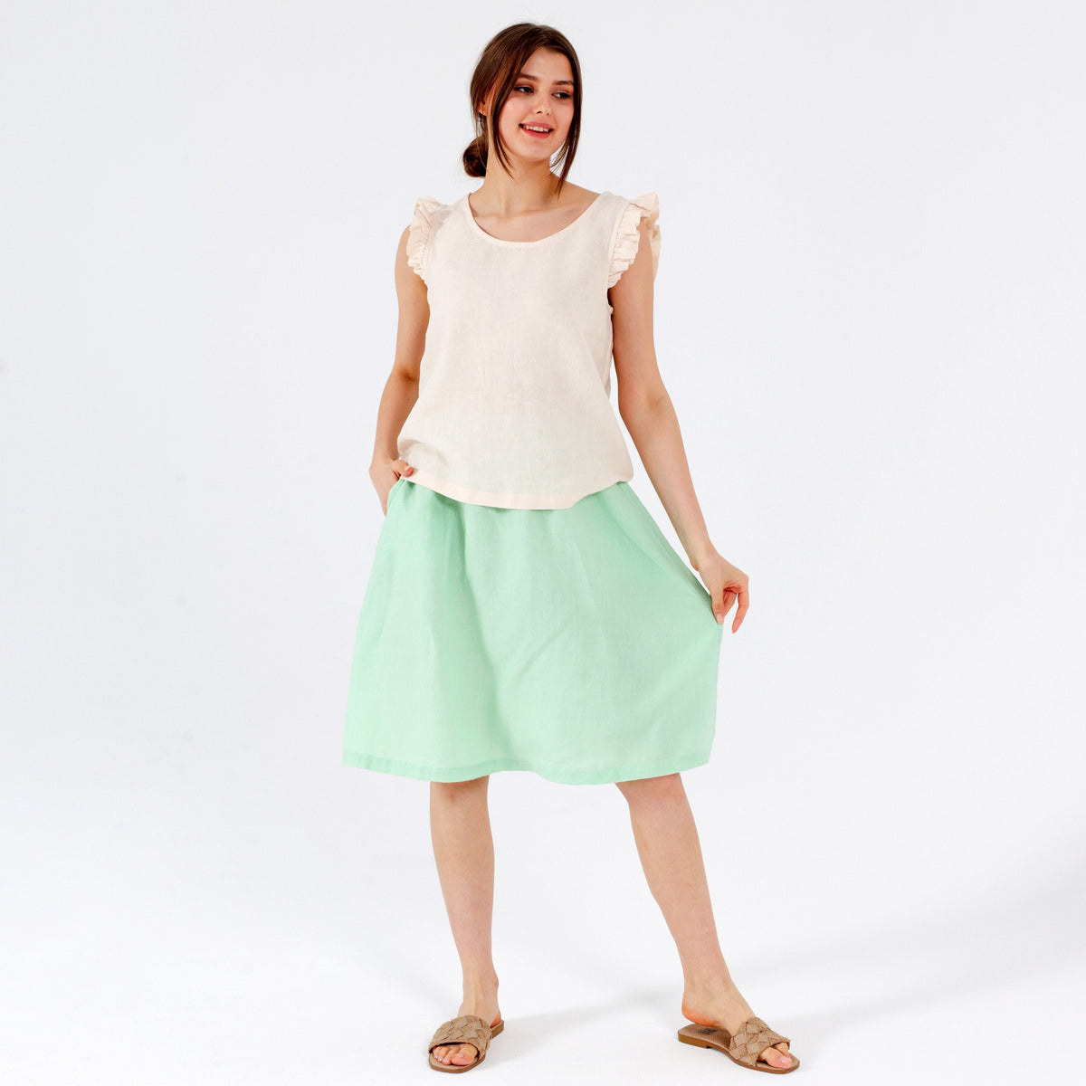 Mae Green Linen Midi Skirt — LA's Nine Ninety