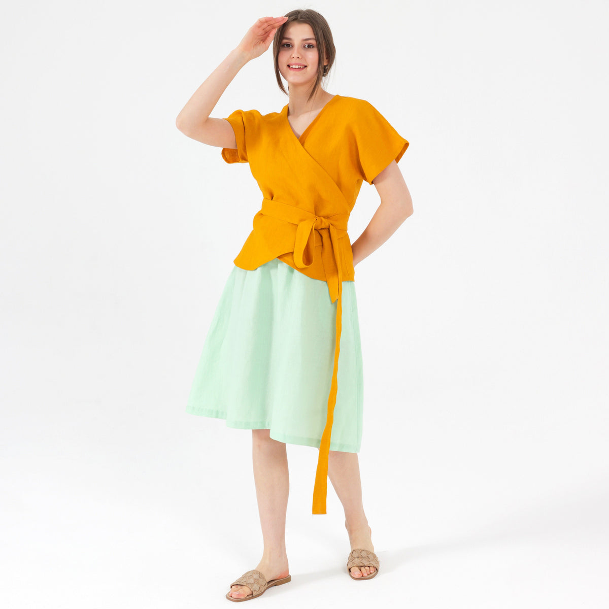 Mae Green Linen Midi Skirt — view 2