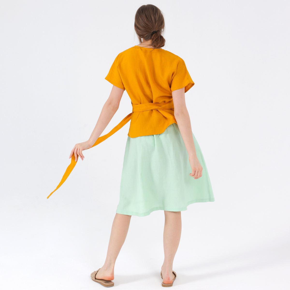 Mae Green Linen Midi Skirt — view 3