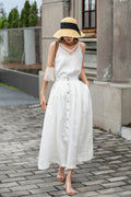Romy White Linen A-Line Midi Skirt — LA's Nine Ninety