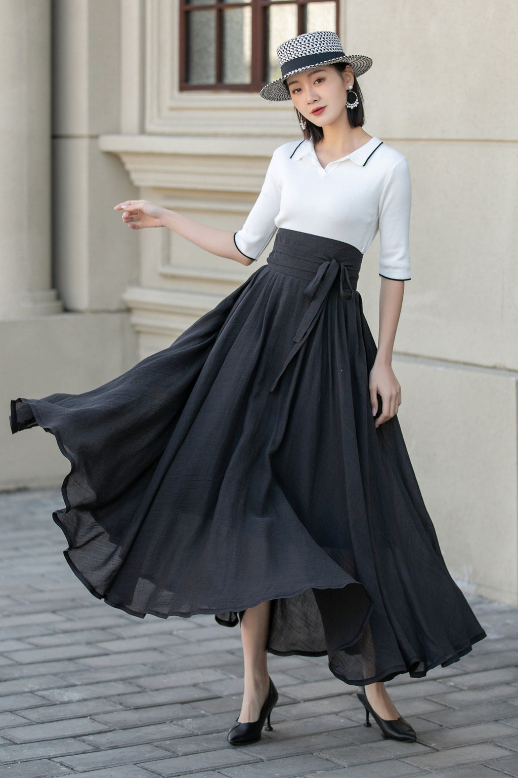Carmen Green Linen Swing Maxi Skirt — view 6