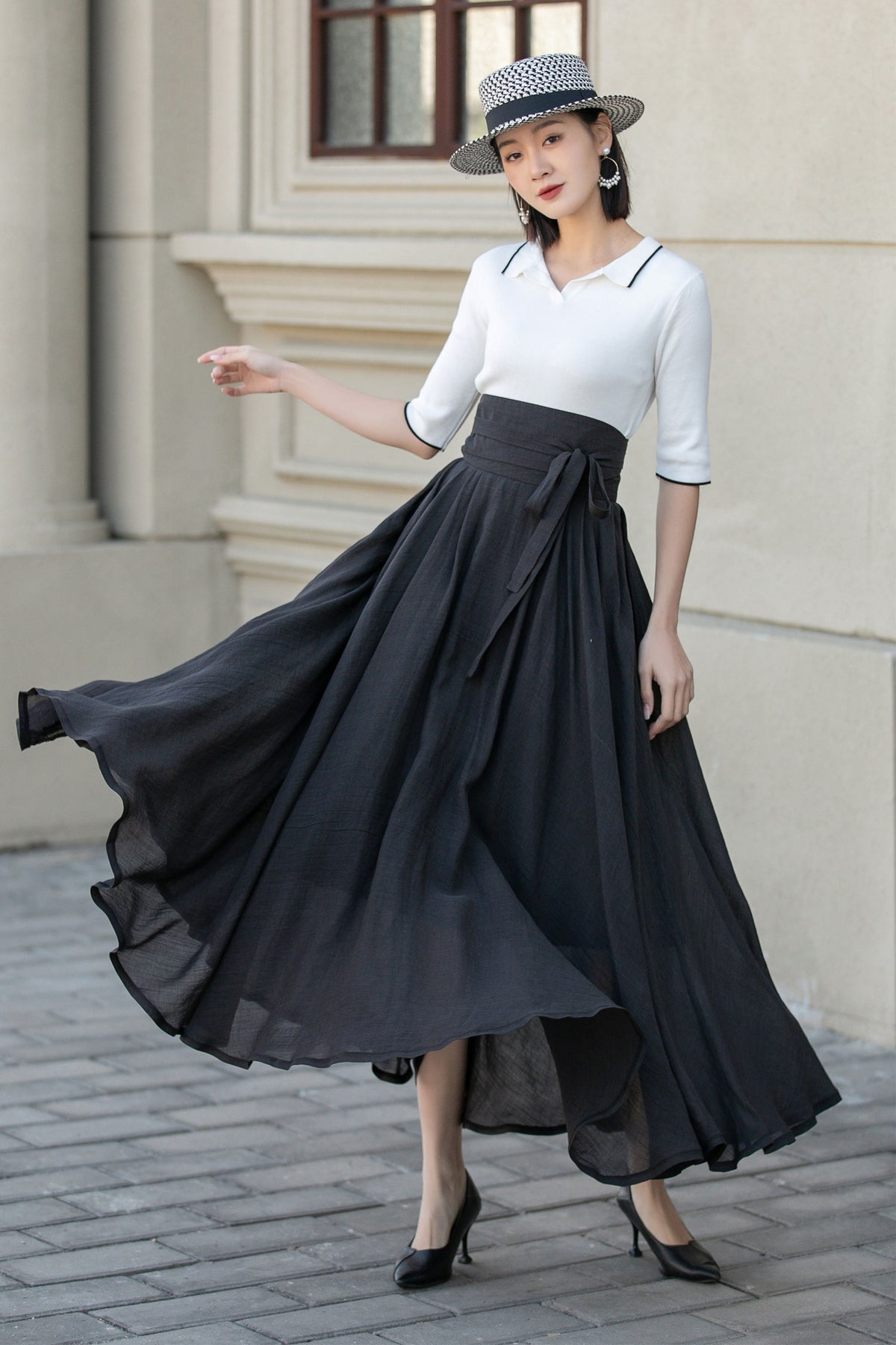 Carmen Green Linen Swing Maxi Skirt — view 6