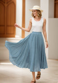 Pia Light Blue Linen Pleated Maxi Skirt — LA's Nine Ninety