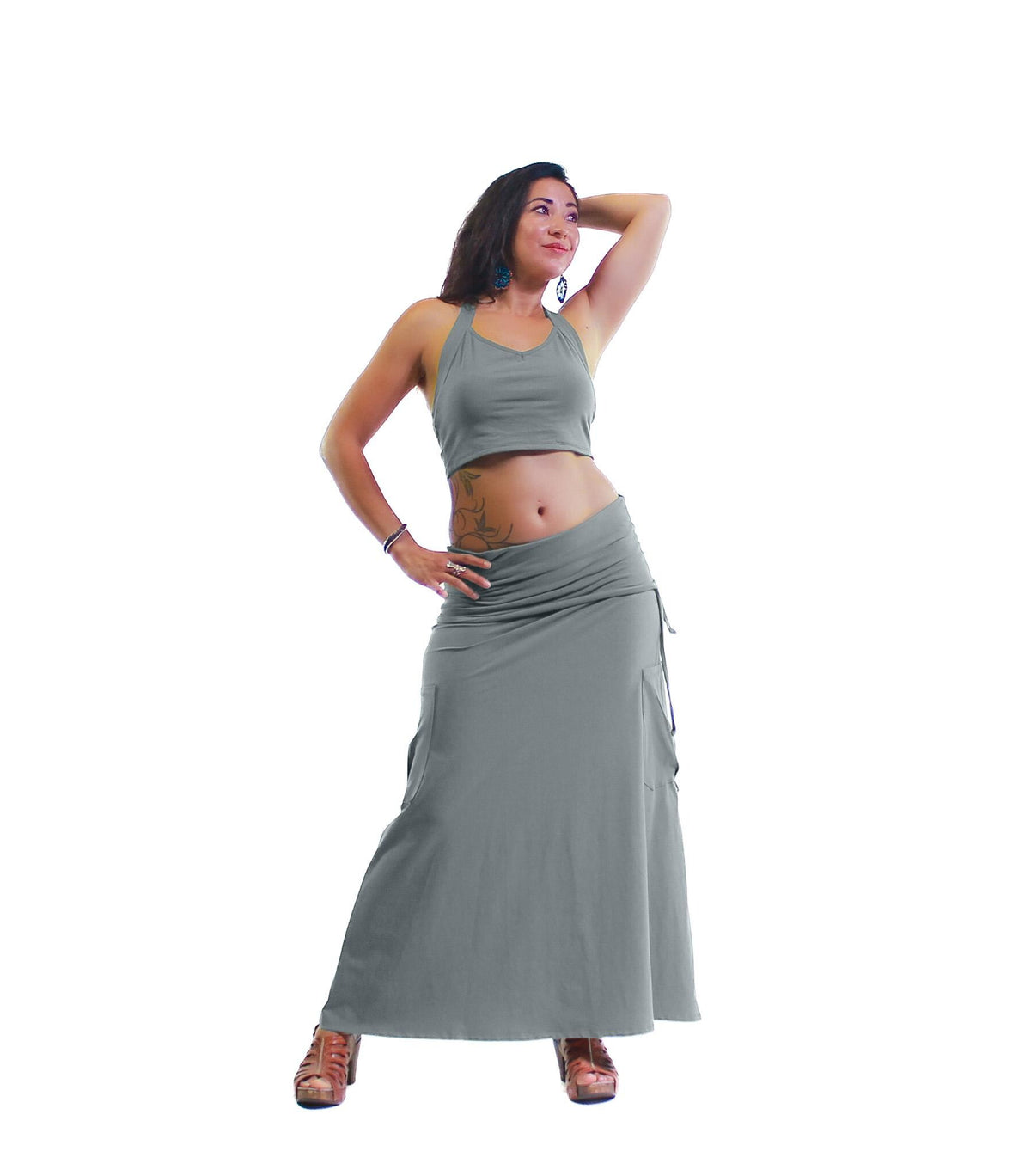 Adele Navy Cotton High-Waist Maxi Skirt — view 3